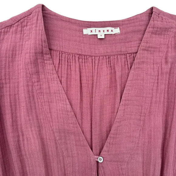 Xirena Dress Gauze Cotton V-Neck Tiered Short Sleeve Pockets Mauve Pink Size S - Picture 3 of 6
